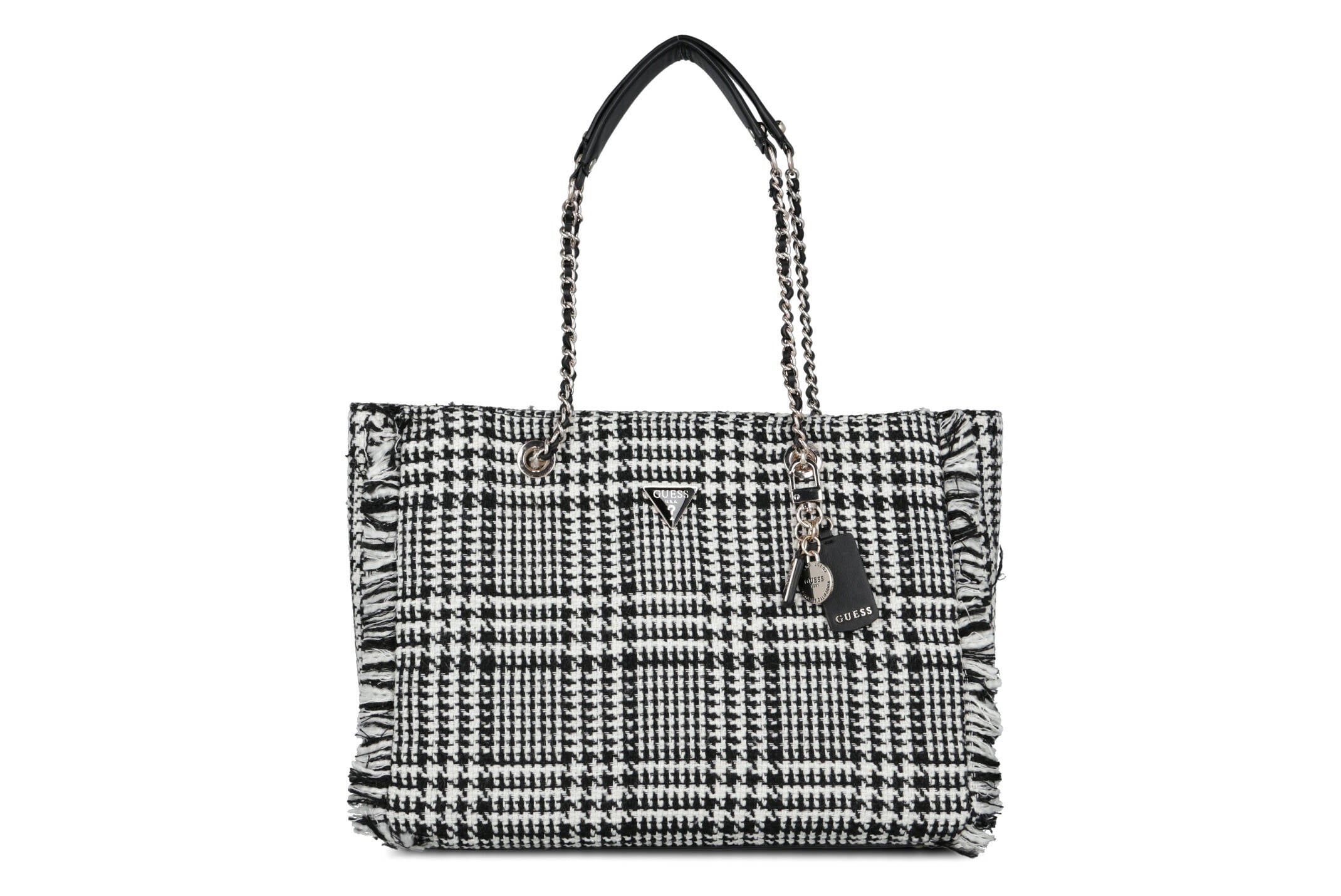 Guess Tweed Plaid Tote Bag – Black & White #145