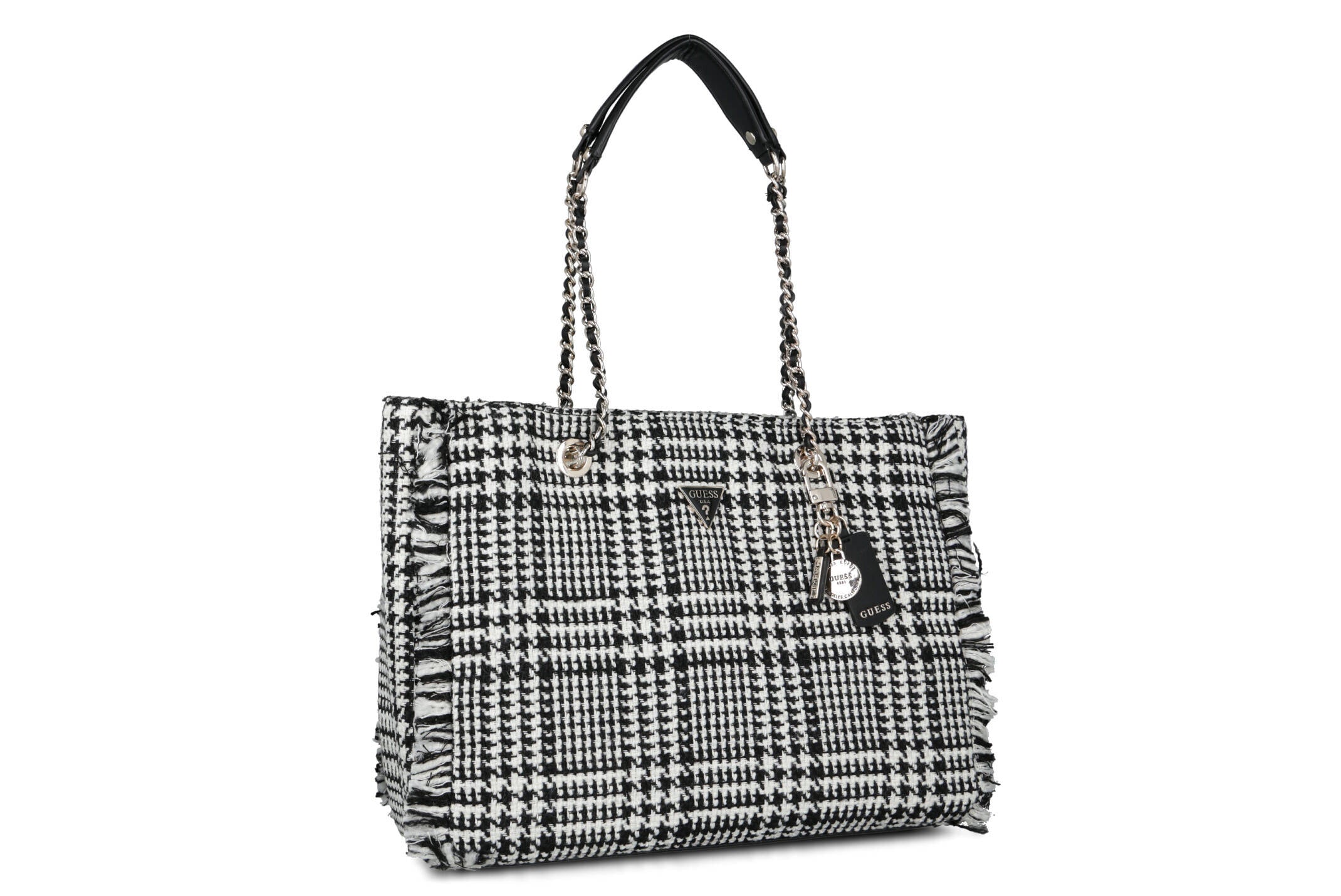 Guess Tweed Plaid Tote Bag – Black & White #145