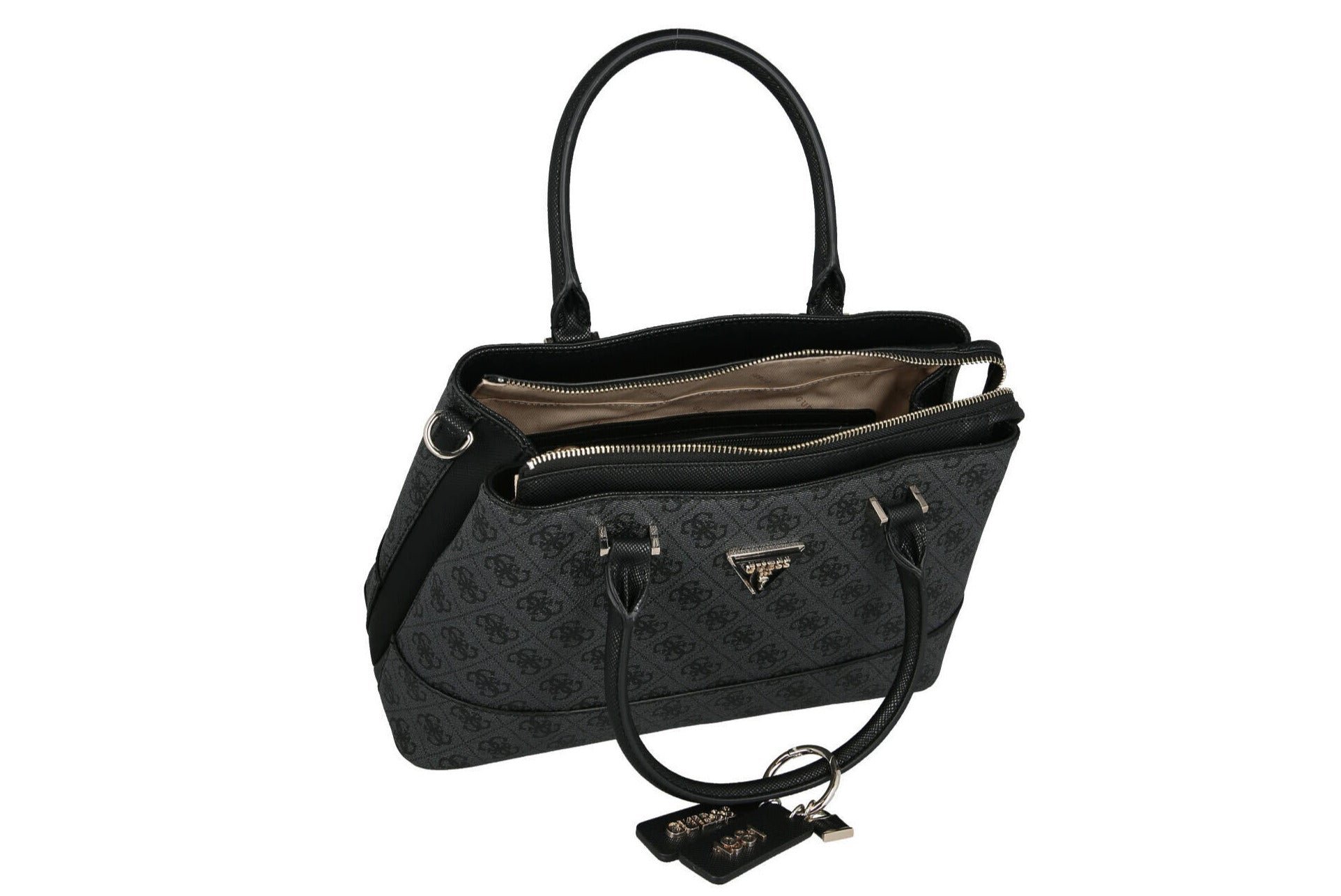 Guess Classic Dark Grey Monogram Handbag For Women #143