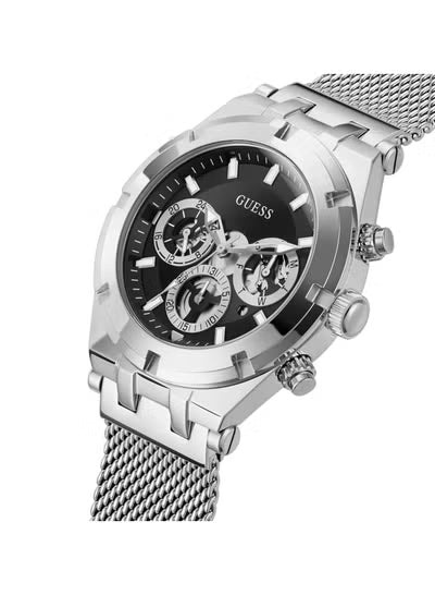 Guess GW0582G1 Men's Watch – Black Dial, Silver Mesh Stainless Steel Strap, 44mm Quartz Analog