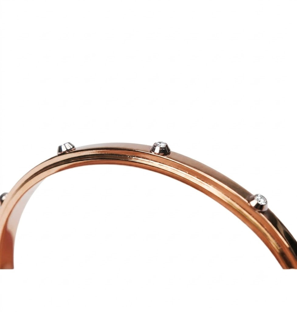 Women's Rose Gold Stainless Steel Open Cuff Bracelet – Modern Design with Decorative Metal Studs#016