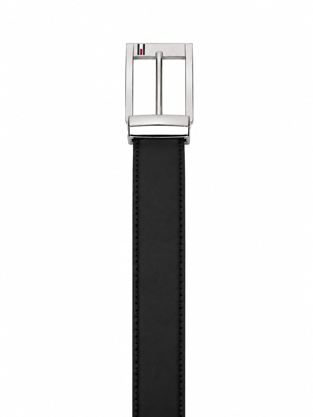 Tommy Hilfiger Men's Reversible Leather Belt – Black & Brown with Silver-Tone Rotating Buckle#010