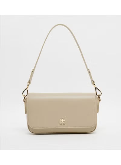 Tommy Hilfiger Women's Beige Crossbody & Shoulder Bag with Gold TH Logo – Adjustable Strap#004