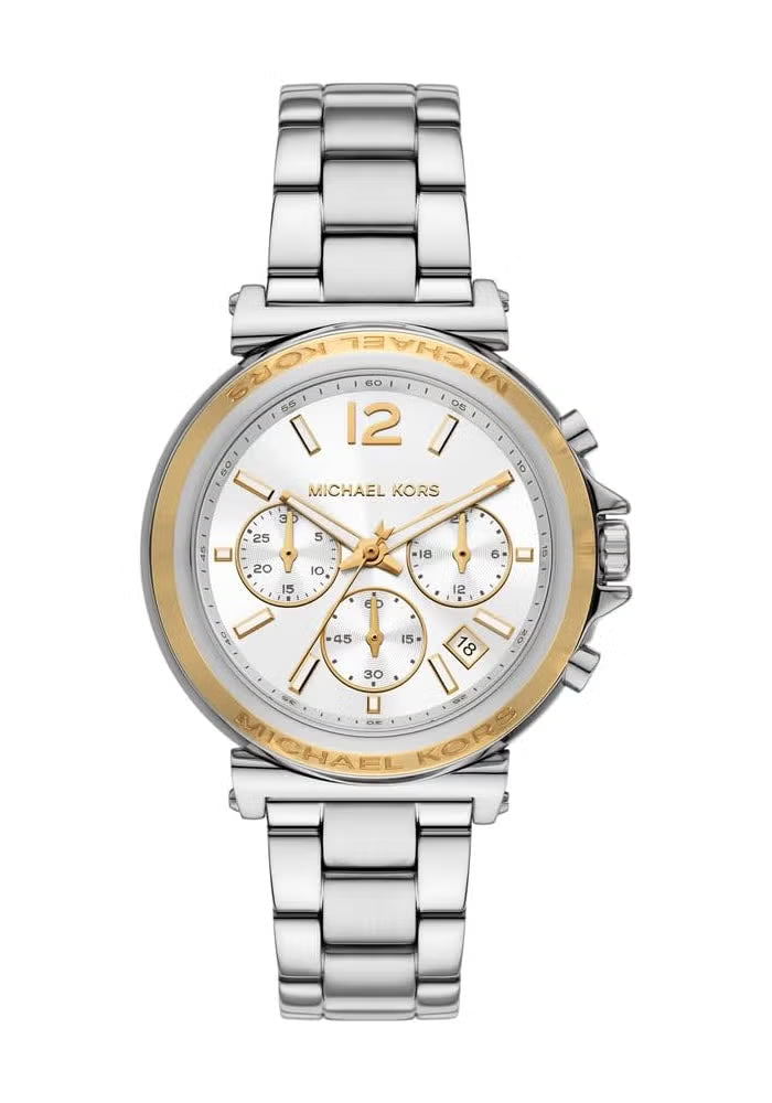 Michael Kors Maren MK7495 Women’s Watch – Silver Stainless Steel Bracelet & White Dial | 40mm Quartz Chronograph Elegant Timepiece