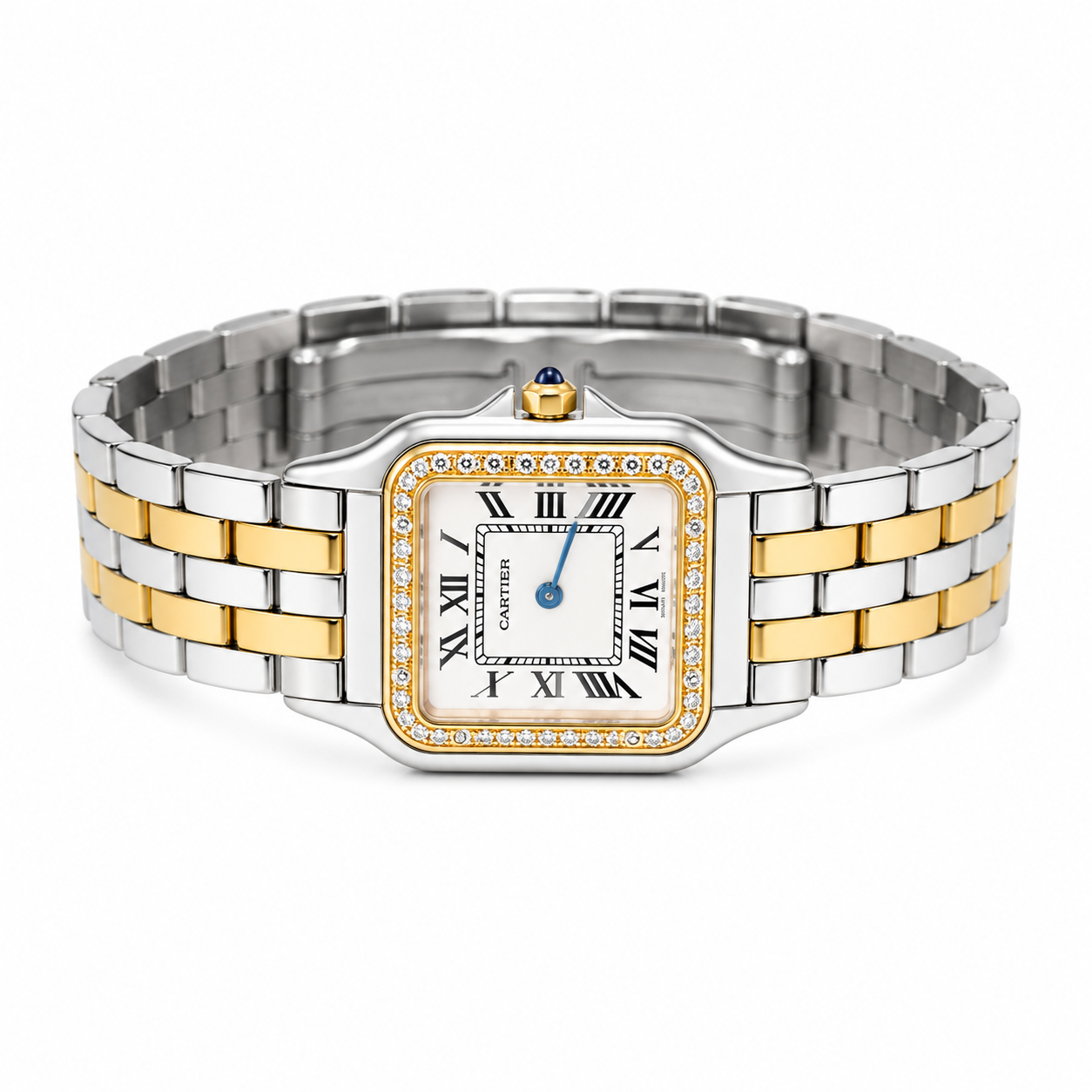 Cartier Women's Medium Square Two-Tone Stainless Steel Watch with White Dial Dimensions: 36.5 × 26.7 mm