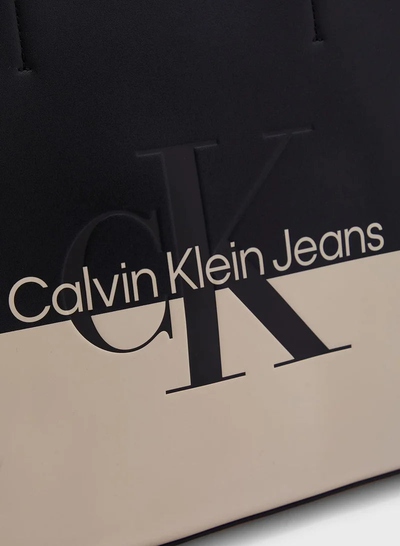 Calvin Klein Jeans Women's Two-Tone Handle Tote Bag Black/Beige K60K60977801R#0029