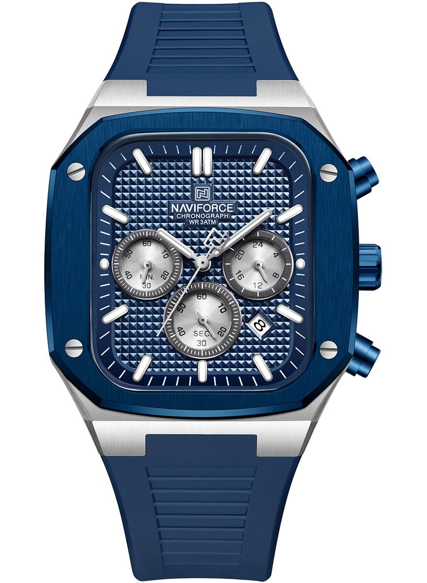 NAVIFORCE NF8037 Men's Chronograph Watch with Blue Silicone Strap, 30M Water Resistant