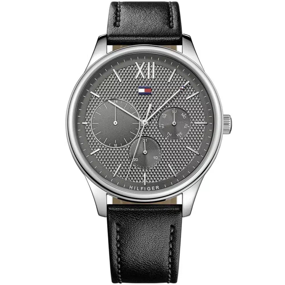 Men’s Watch – Tommy Hilfiger Damon 1791417, Gray Dial with Genuine Black Leather Strap