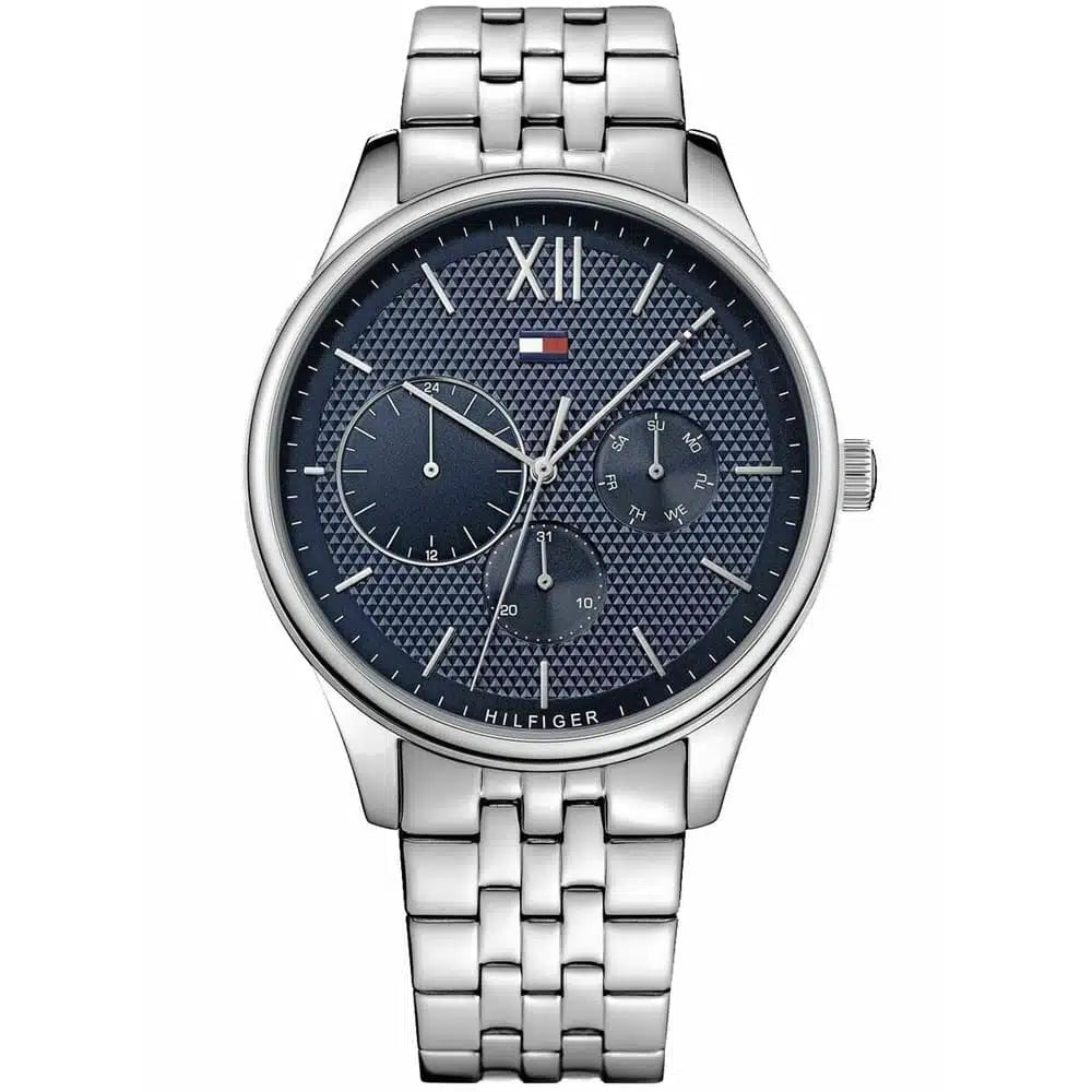 Tommy Hilfiger 1791416 Damon Men’s Watch – Blue Dial, Silver Stainless Steel Bracelet, Day & Date Display, Quartz Movement