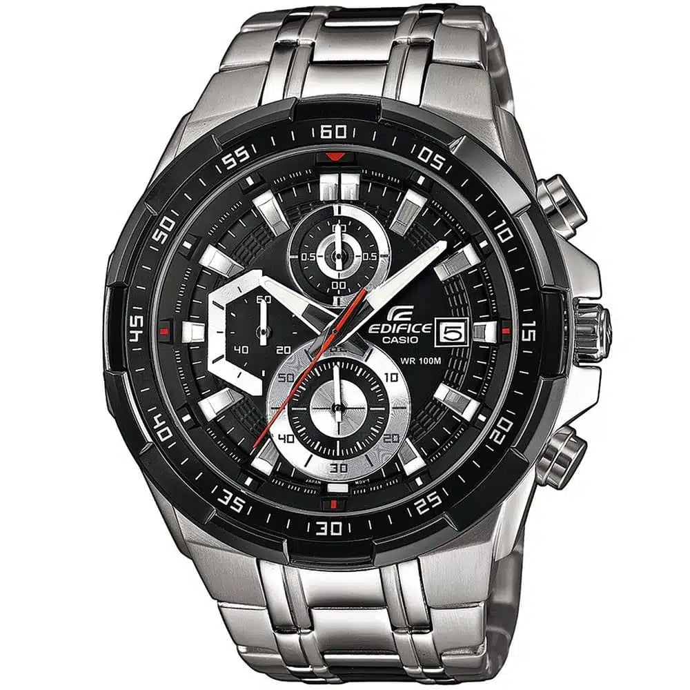 Casio Edifice Chronograph Watch for Men EFR-539D-1AV – Black Dial, Silver Stainless Steel Strap, Quartz Movement