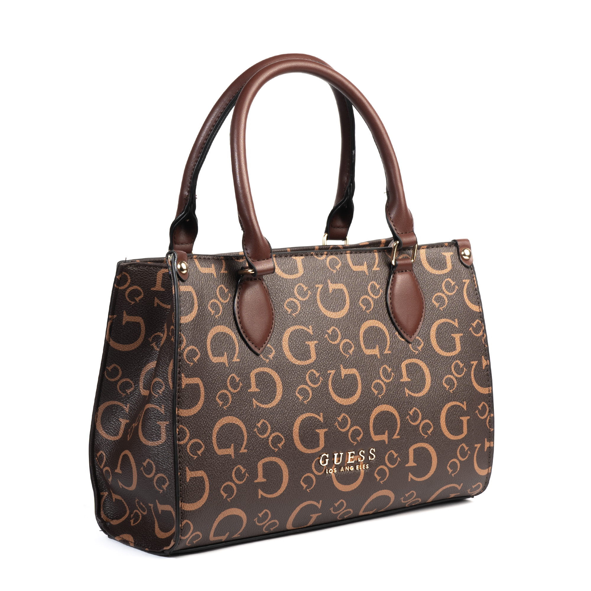 Guess Oak Park Logo Small Carryall – Brown Faux Leather Tote #70