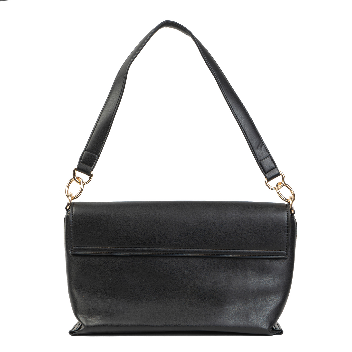 Tommy Hilfiger Logo Appliqué Shoulder Bag – Black Faux Leather Handbag