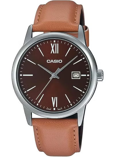 Casio Men's Analog Watch with Brown Dial and Brown Leather Band – MTP-V002L-5B3UDF
