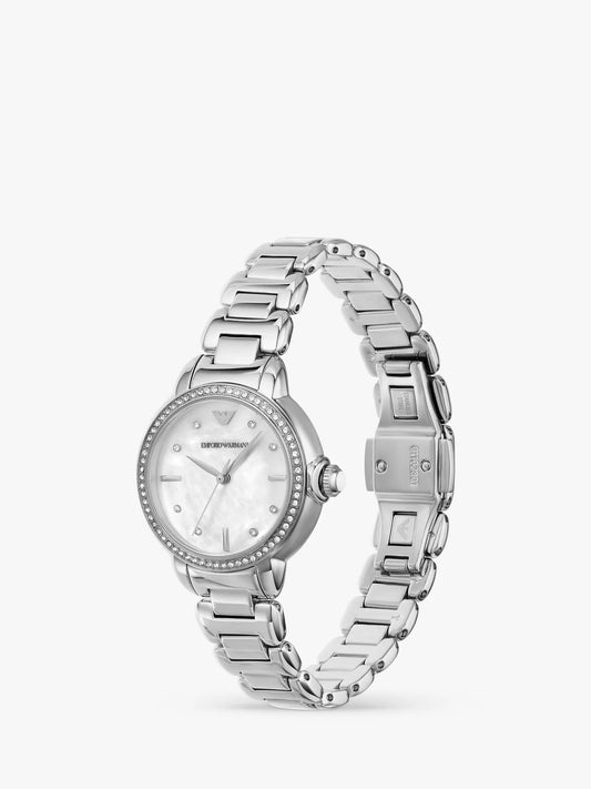 Emporio Armani Women's Crystal Bracelet Strap Watch, Silver AR11596
