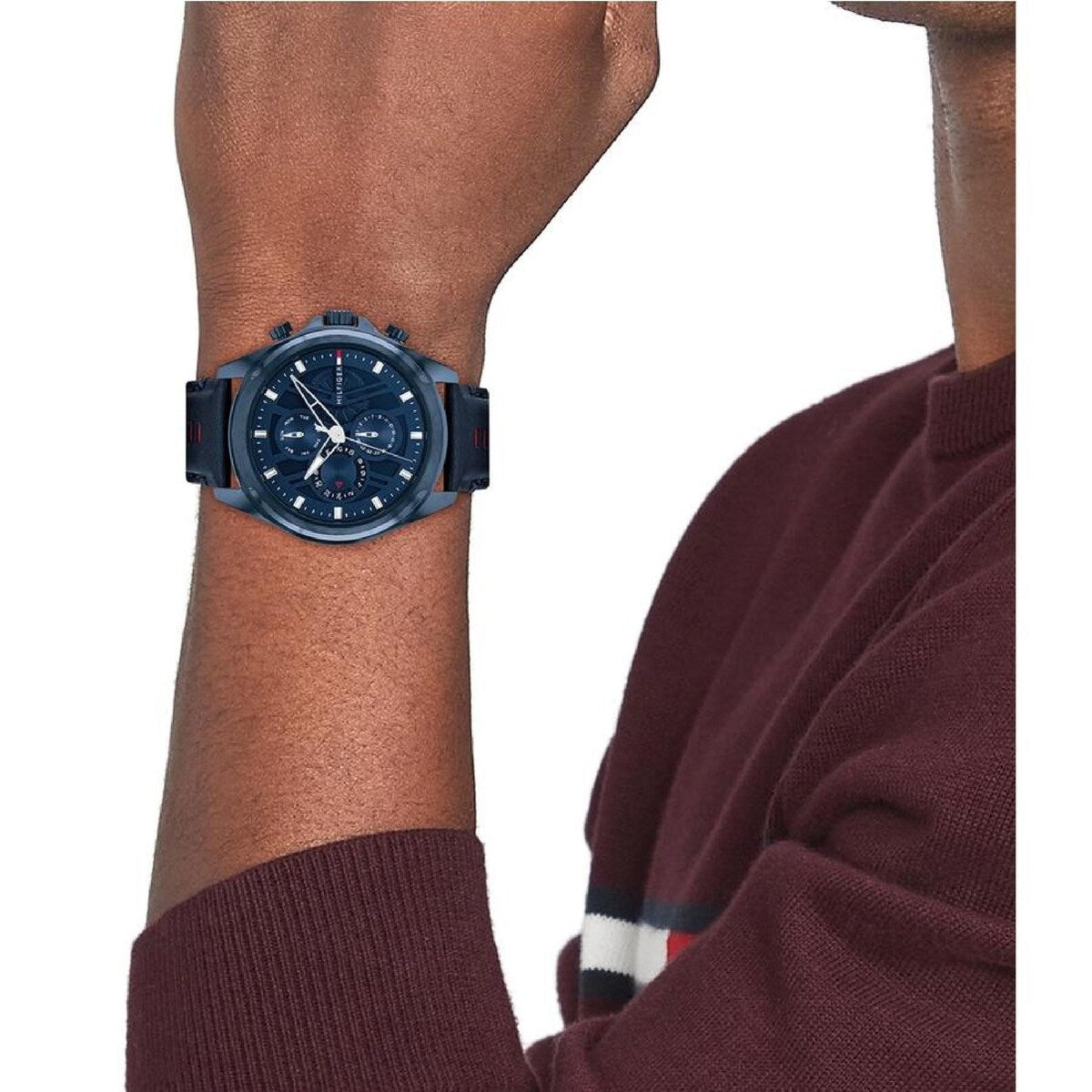 Tommy Hilfiger Navy Leather Multi-Function Men’s Watch – 48mm Ionic Blue Case (1710655)
