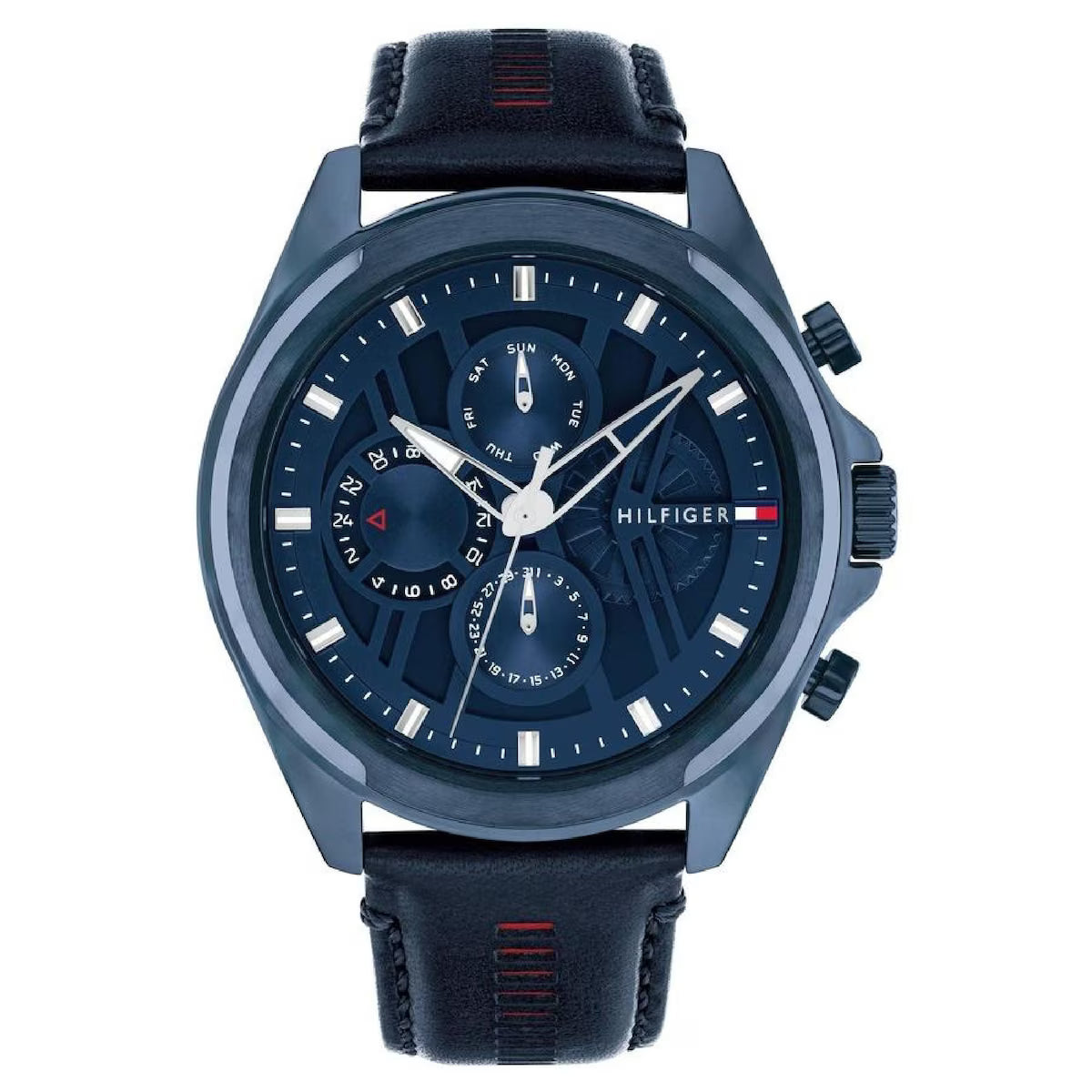 Tommy Hilfiger Navy Leather Multi-Function Men’s Watch – 48mm Ionic Blue Case (1710655)