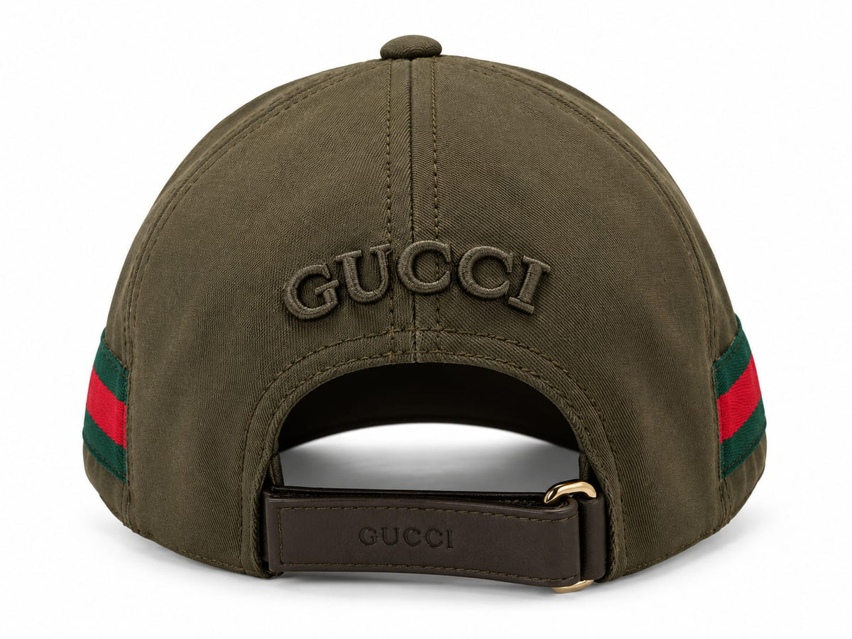 Men's Olive Green Baseball Cap with Embroidered Logo and Green-Red Side Stripes#10
