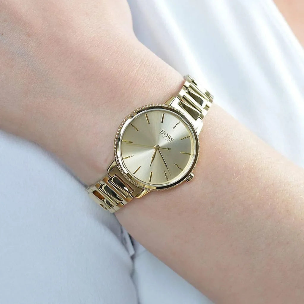 Hugo Boss Signature 1502541 Women’s Quartz Watch – Gold Dial Gold Stainless Steel Bracelet