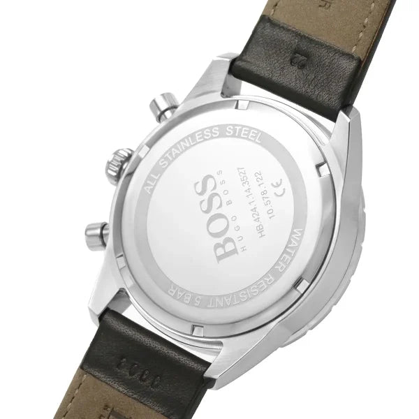 Hugo Boss Men’s Pilot Edition Chrono Watch 1513853 – Black Dial with Black Leather Strap
