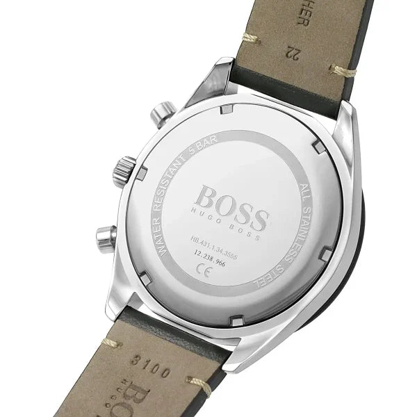 Hugo Boss Men’s Santiago 1513864 Black Dial Chronograph Watch – Leather Strap, 44mm