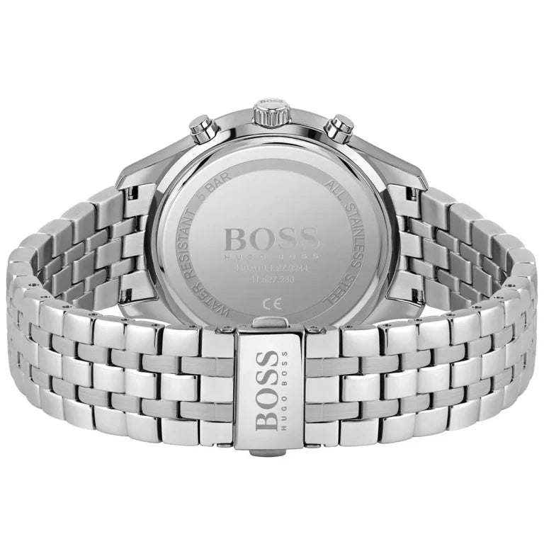 Hugo Boss Men’s Associate 1513869 Black Dial Chronograph Watch – Silver Stainless Steel Strap, 42mm