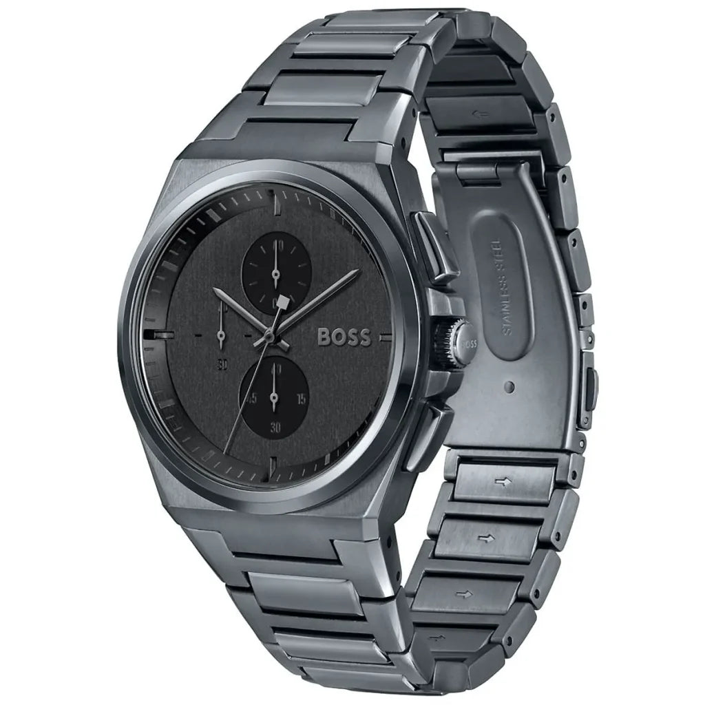 Hugo Boss Steer 1513996 Men’s Quartz Watch – Gray Dial Gray Stainless Steel Bracelet