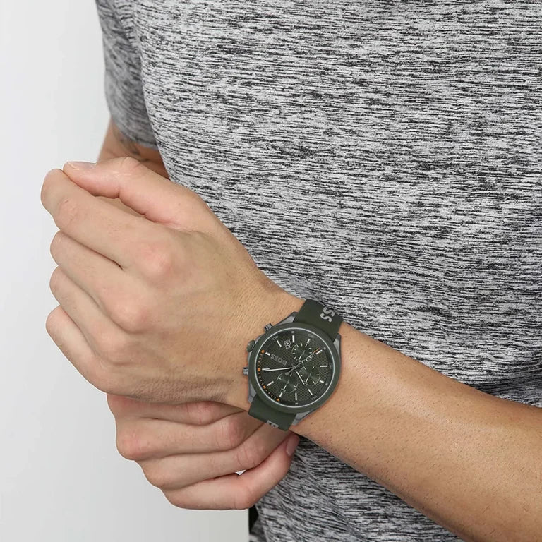 Hugo Boss Men’s Watch 1514060 – Velocity Collection, Olive Green Dial & Silicone Strap, Quartz Movement, 50M Water Resistant