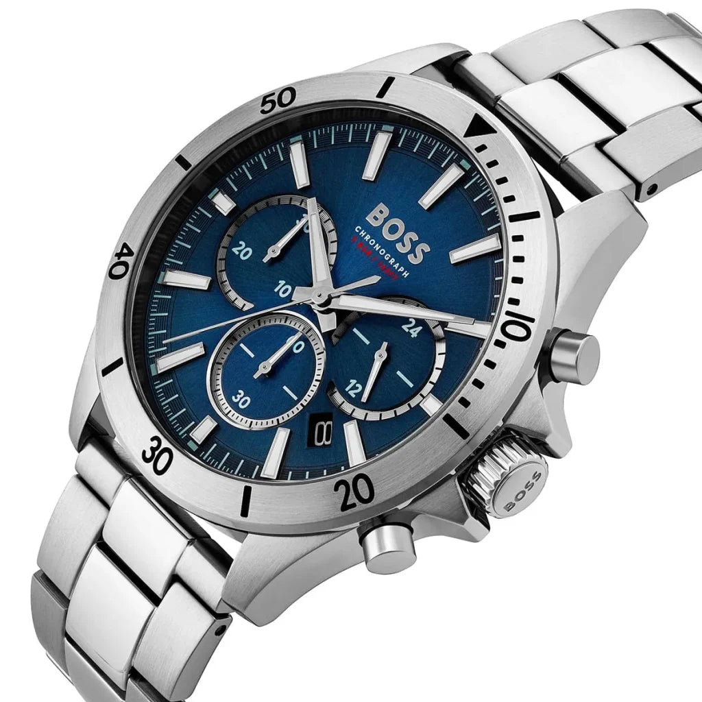 Hugo Boss Men’s Watch – Model 1514069 | Elegant Silver Stainless Steel with Blue Dial