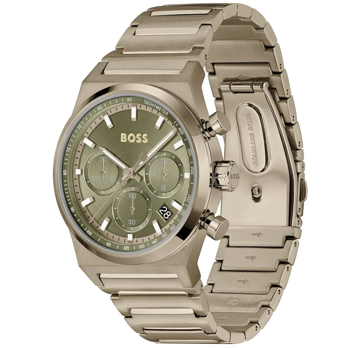 Hugo Boss Candor 1514222 Men’s Quartz Watch – Green Dial Brown Stainless Steel Bracelet