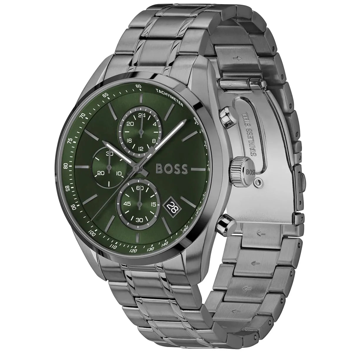 Hugo Boss Men's Watch 1514228 – Green Dial with Gray Stainless Steel Bracelet