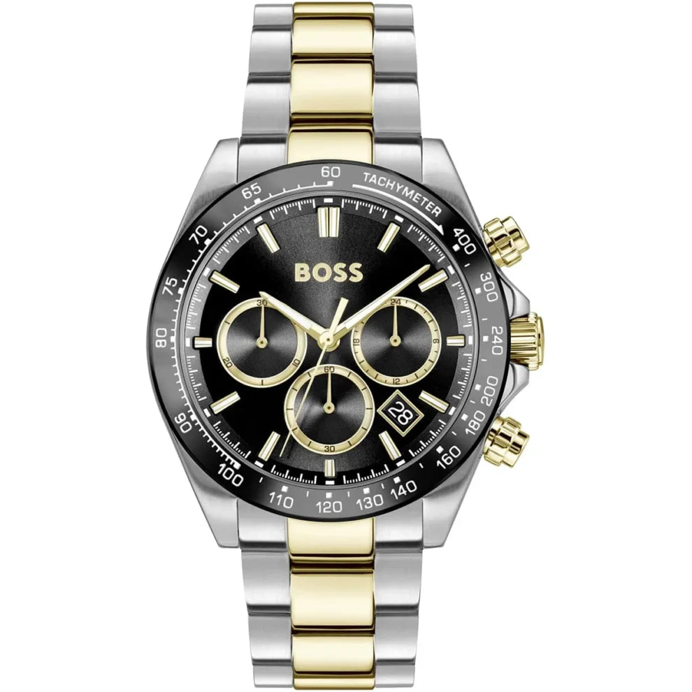 Hugo Boss Hero Men's Stainless Steel Watch 1514269 – Black Dial, Two-Tone Silver & Gold Strap, 43 mm