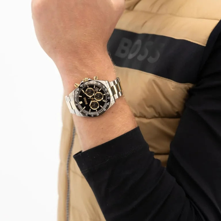 Hugo Boss Hero Men's Stainless Steel Watch 1514269 – Black Dial, Two-Tone Silver & Gold Strap, 43 mm