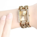 Guess W0072L1 Women’s Watch – Gold-Tone Stainless Steel Bracelet & Crystal-Accented Dial | 28mm Rectangle Quartz Elegant Timepiece