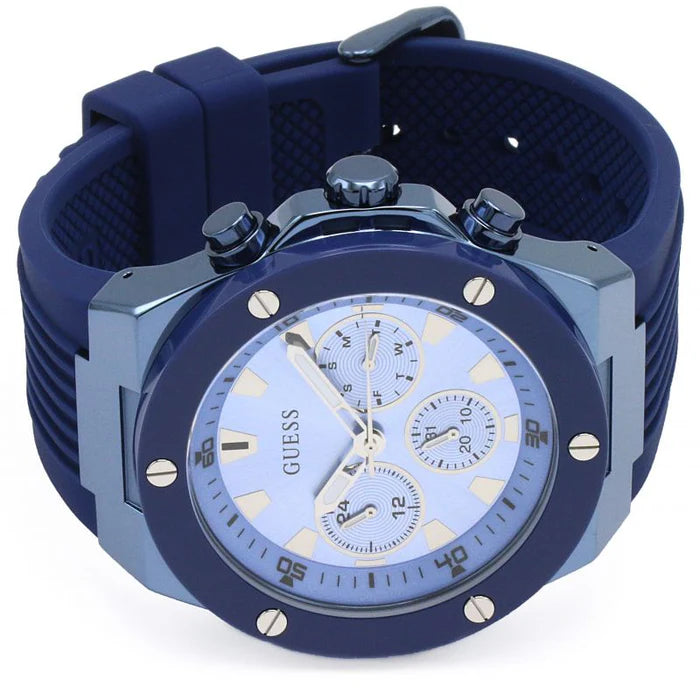 GUESS Men’s Analog Watch GW0057G3 – Blue Dial, Blue Silicone Strap, Day & Date Display, Quartz Movement