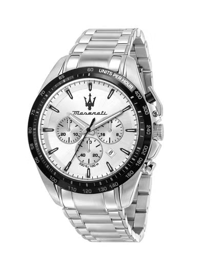 Maserati Modena Men’s Watch R8873612049 – Silver Dial, Stainless Steel Bracelet, 46mm Quartz Chronograph