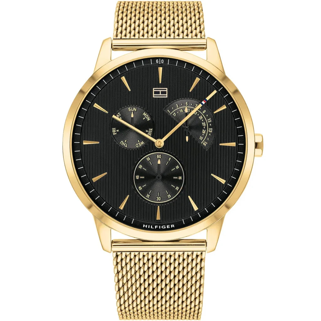 Tommy Hilfiger Brad Men’s Watch 1710386 – Black Dial, Gold Stainless Steel Strap, 44mm Quartz Analog