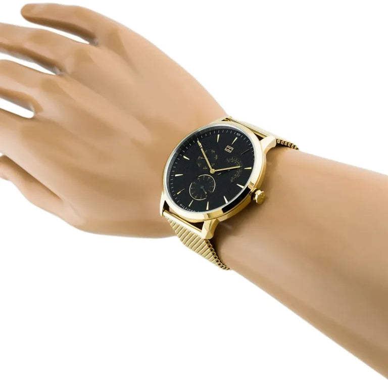 Tommy Hilfiger Brad Men’s Watch 1710386 – Black Dial, Gold Stainless Steel Strap, 44mm Quartz Analog