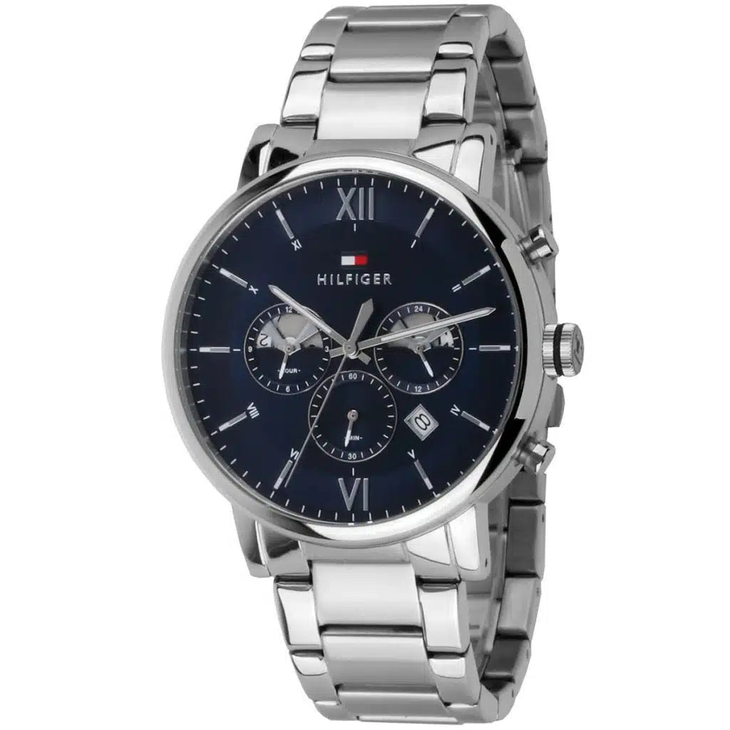 Tommy Hilfiger Evan Men’s Watch 1710409 – Blue Dial, Silver Stainless Steel Strap, Quartz Movement, 44mm