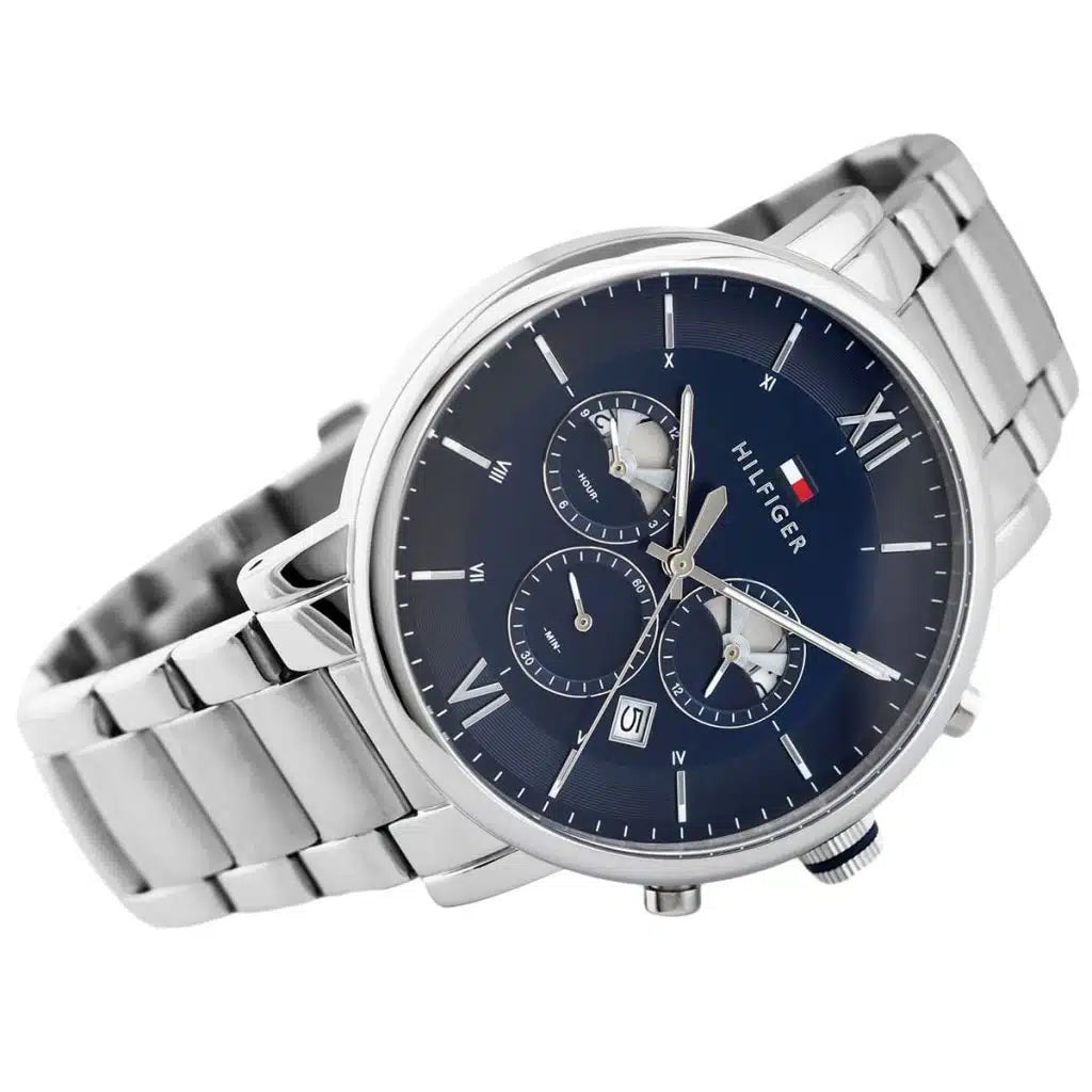Tommy Hilfiger Evan Men’s Watch 1710409 – Blue Dial, Silver Stainless Steel Strap, Quartz Movement, 44mm