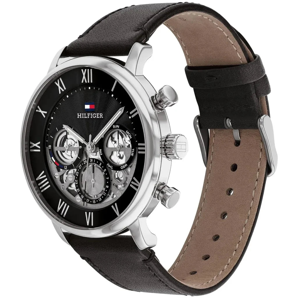 Men’s Watch – Tommy Hilfiger Legend 1710565, Black Dial with Genuine Black Leather Strap