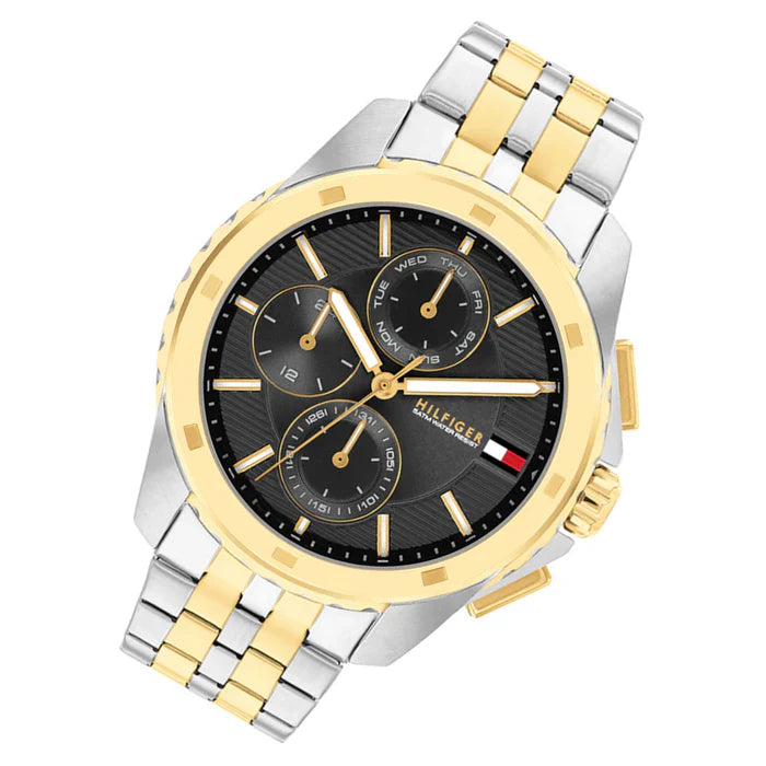 Tommy Hilfiger Walker 1710621 Men’s Two-Tone Stainless Steel Watch – 44mm Black Dial Quartz with Day & Date