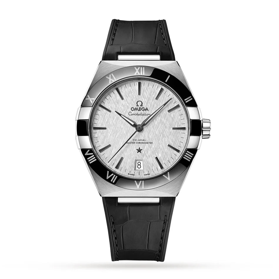 Omega Constellation Co‑Axial Master Chronometer Men’s Watch – Luxury Black Leather Strap with Silver Dial