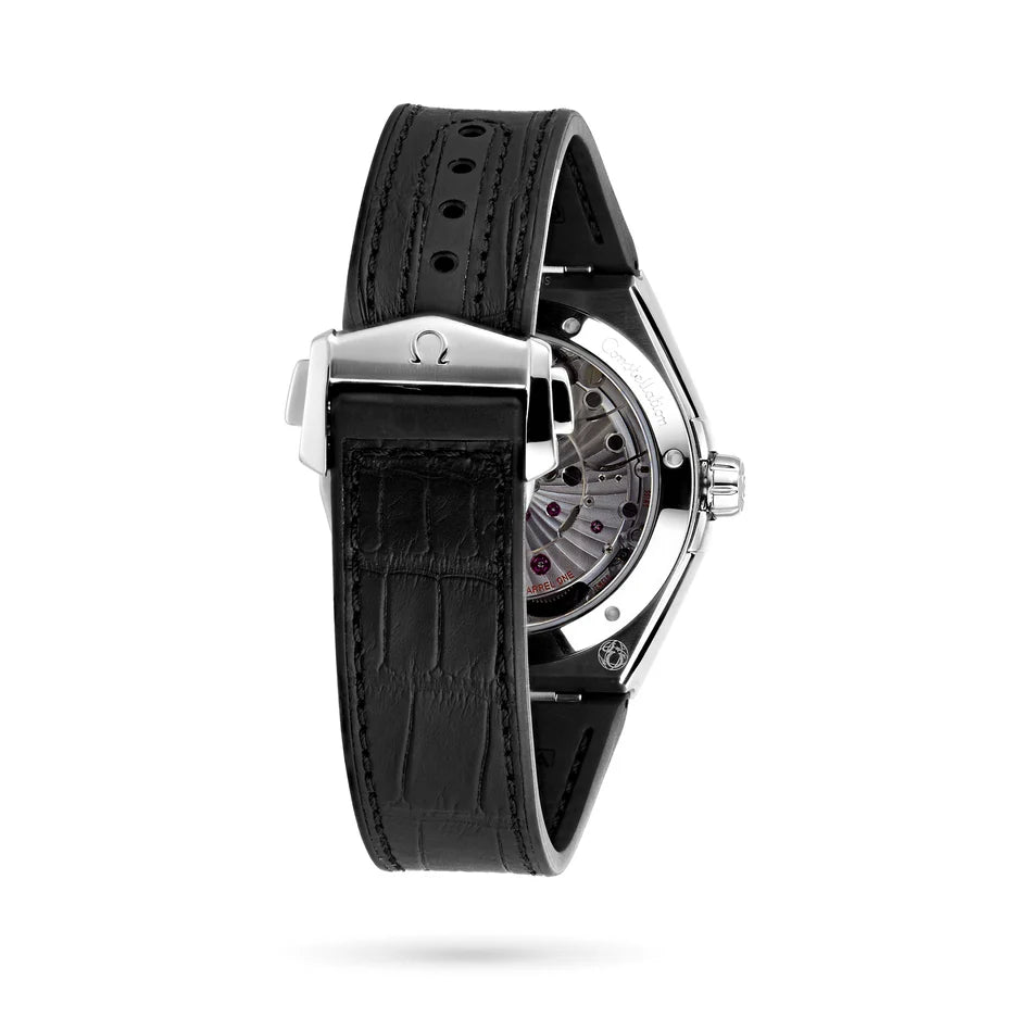 Omega Constellation Co‑Axial Master Chronometer Men’s Watch – Luxury Black Leather Strap with Silver Dial