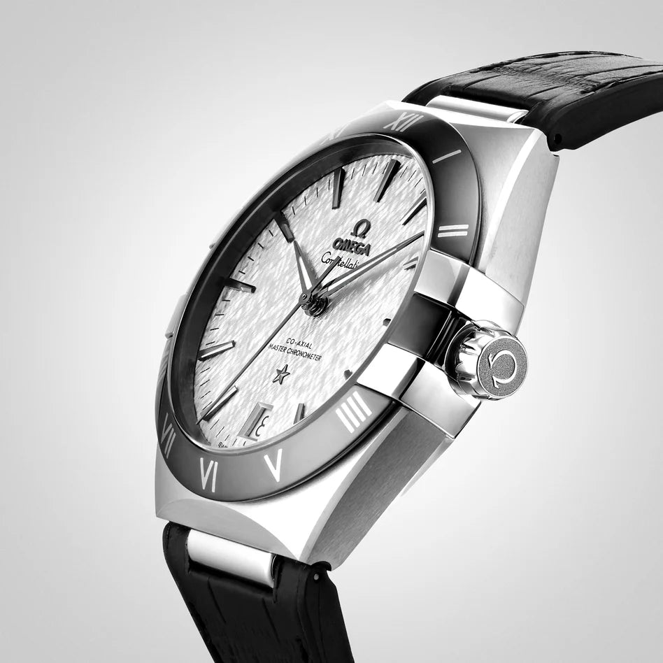 Omega Constellation Co‑Axial Master Chronometer Men’s Watch – Luxury Black Leather Strap with Silver Dial