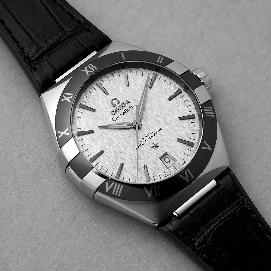 Omega Constellation Co‑Axial Master Chronometer Men’s Watch – Luxury Black Leather Strap with Silver Dial