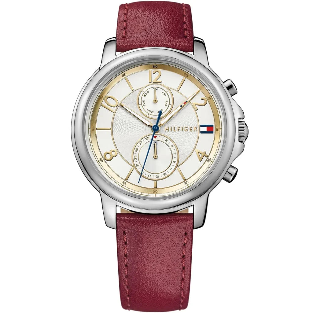 Tommy Hilfiger Claudia Women’s Watch 1781816 – Beige Dial, Red Leather Strap, 39mm Quartz Analog