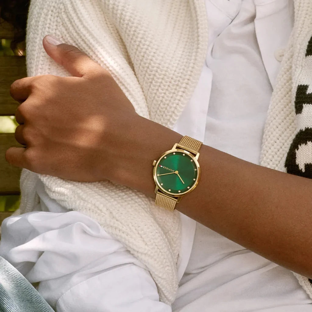 Tommy Hilfiger Pippa 1782668 Women’s Quartz Watch – Green Dial Gold Stainless Steel Bracelet