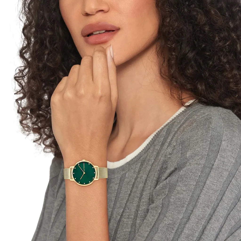 Tommy Hilfiger Pippa 1782668 Women’s Quartz Watch – Green Dial Gold Stainless Steel Bracelet