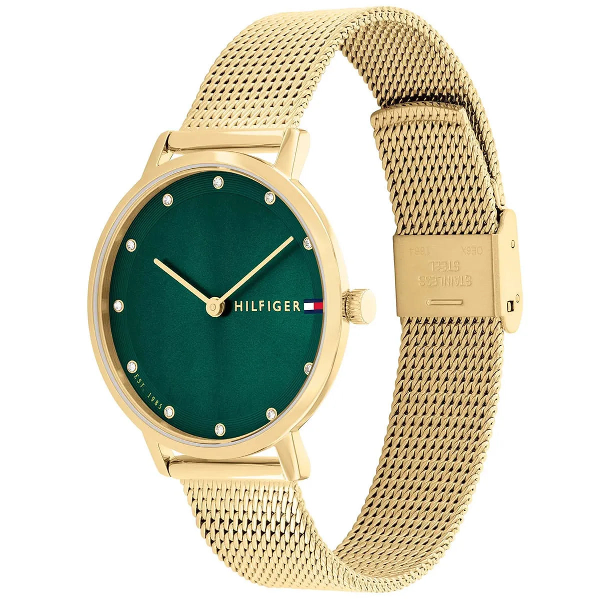 Tommy Hilfiger Pippa 1782668 Women’s Quartz Watch – Green Dial Gold Stainless Steel Bracelet