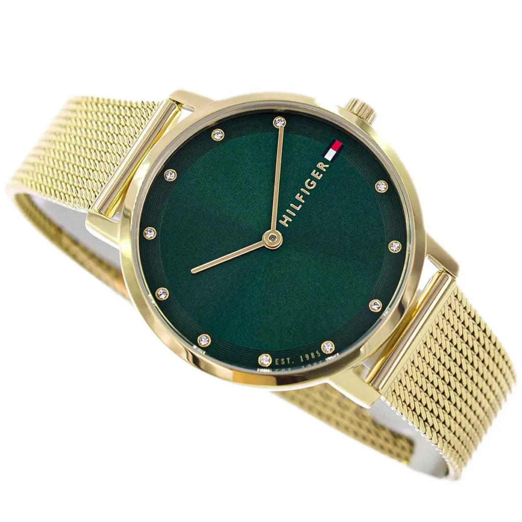 Tommy Hilfiger Pippa 1782668 Women’s Quartz Watch – Green Dial Gold Stainless Steel Bracelet